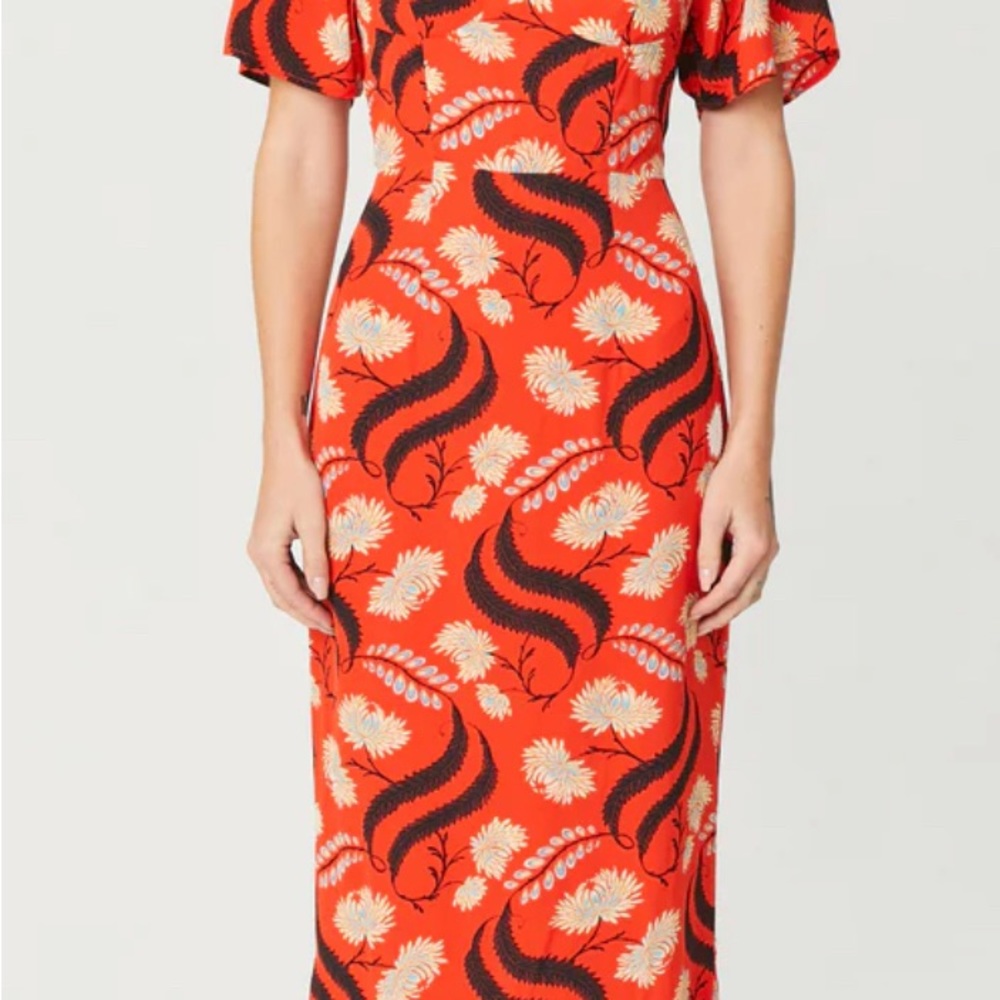 RHODE Short-Sleeve Sweetheart Midi Dress Sz 2
